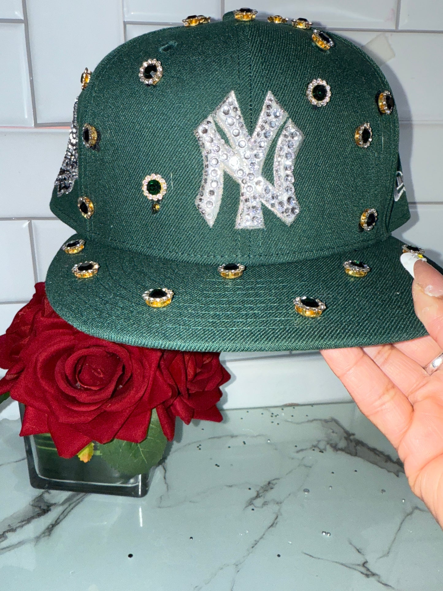 Emerald Green Bedazzled  NY Adjustable Snapback